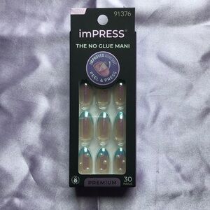 NIB Impress The No Glue Mani, The Best Life, 30 Press On Nails, Blue Tip, Pearls